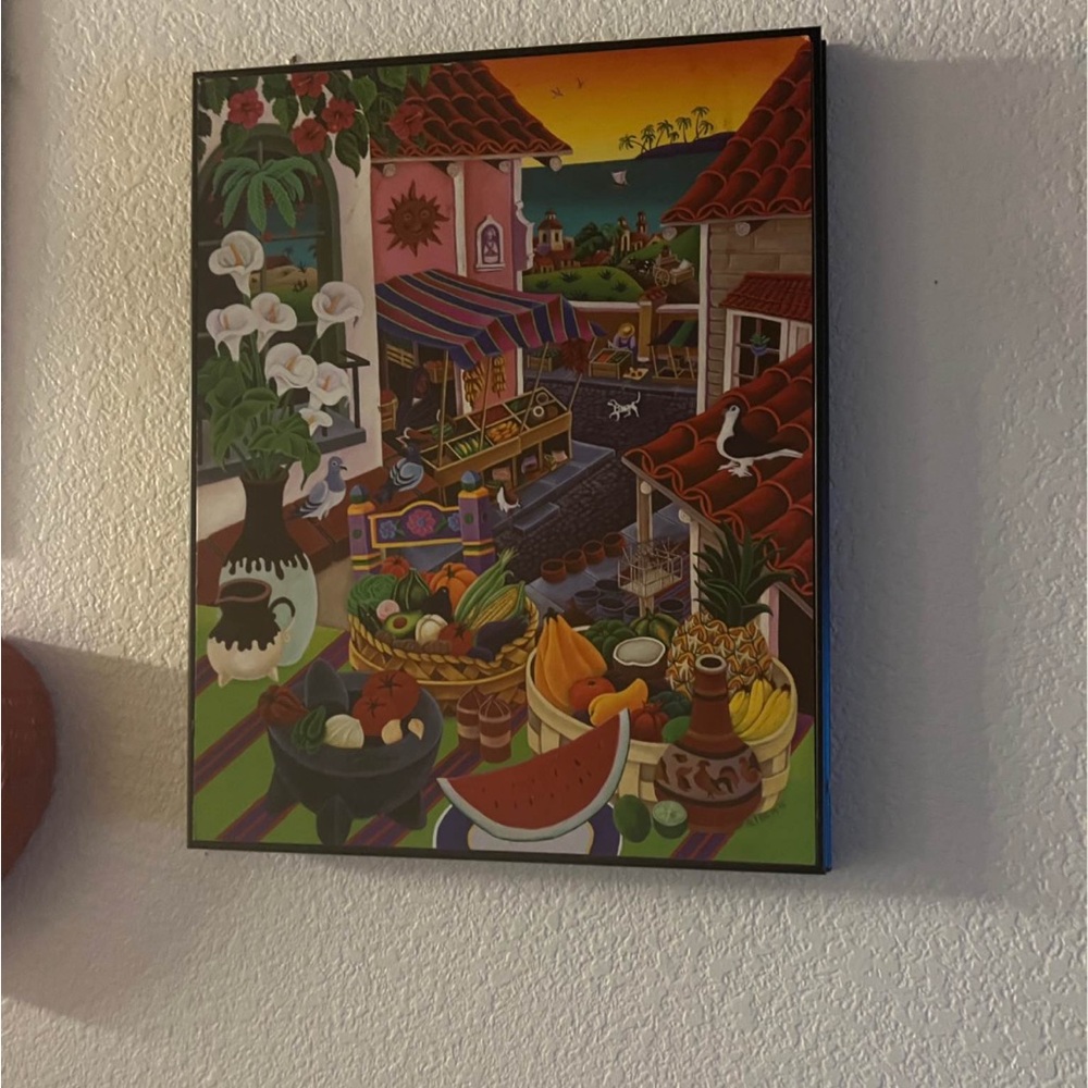 Vibrant Mexican Village Market Canvas Art